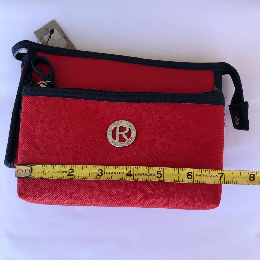 Kenneth Cole Reaction 2 Piece East West Red Navy Travel Toiletries Makeup Bag